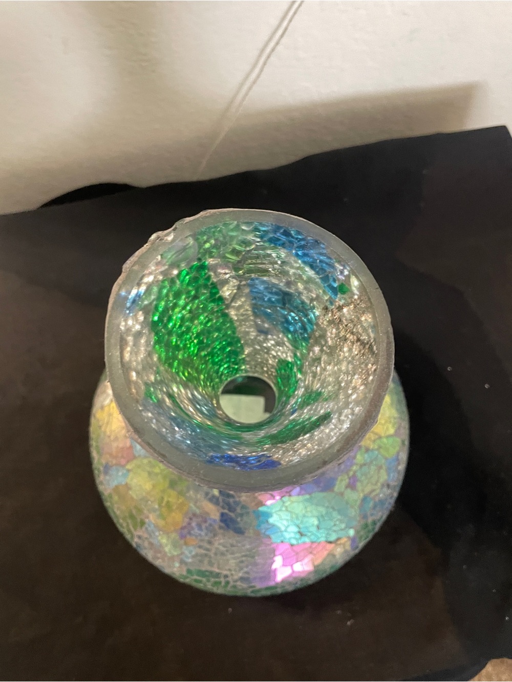Iridescent Mosaic Glass Vase - Green & Blue Accent